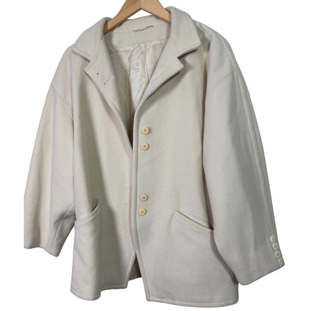 ESCADA Womens Vintage Wool Blend Jacket‎ Oversized Boxy Cream Buttons Old Money